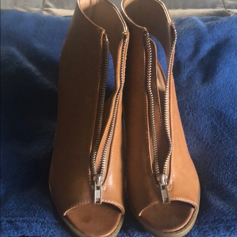 Zip front chunky heels